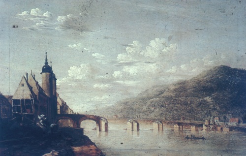 Heidelberg, Neckar, Alte Brücke nach dem Eisgang 1784